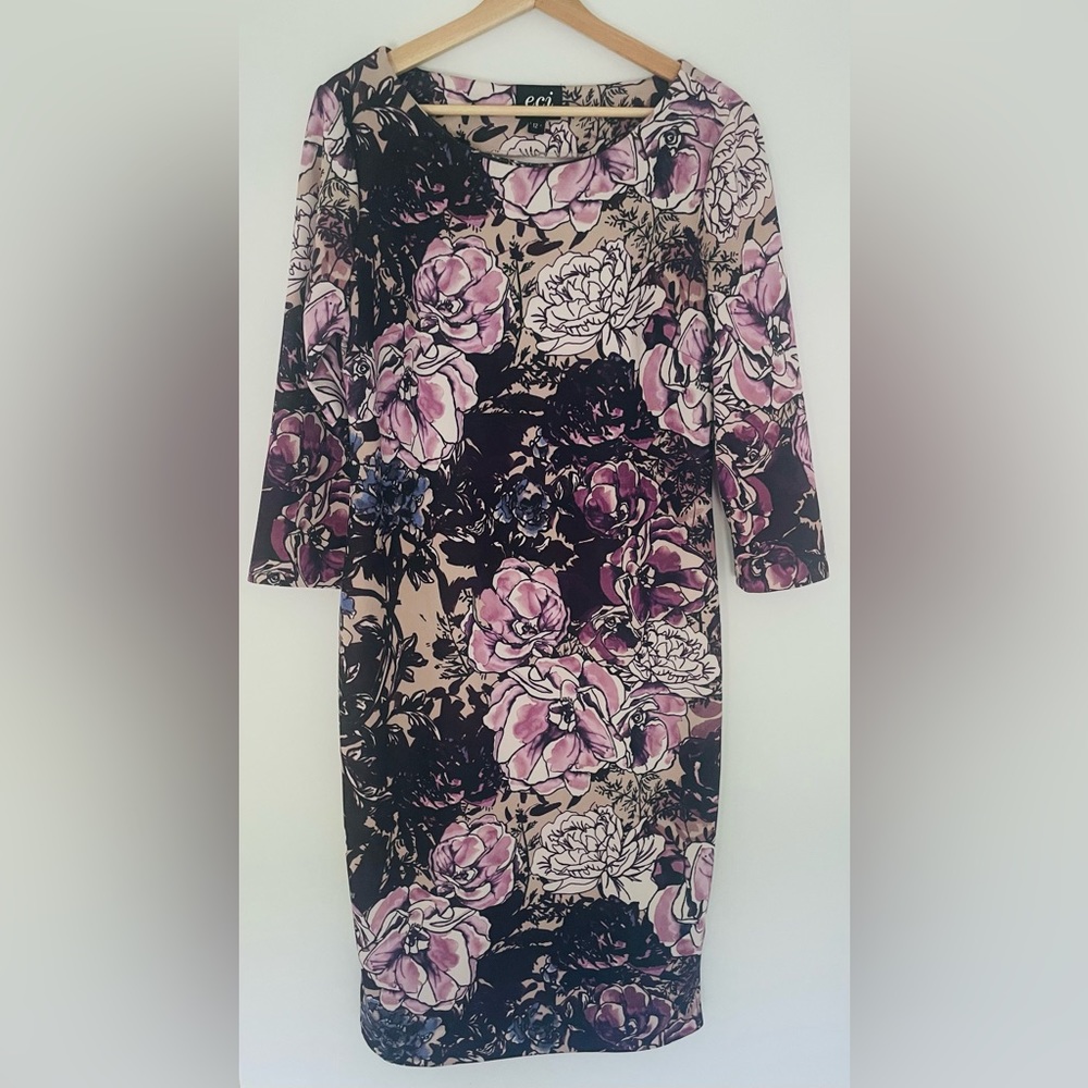 Eci New York Floral midi three quarter sleeve dress